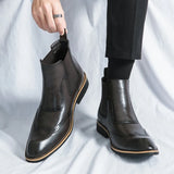  Chelsea Boots Short  Medium Cut Ankle Vintage Men's Winter Leather  Retro Shoes MartLion - Mart Lion