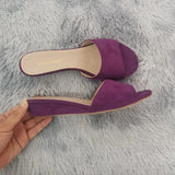 Women Elegant Summer Slippers 3cm Velvet Mules Wedge Sandals Slippers Open Toe High Heels Casual Dress Shoes MartLion PURPLE 35 