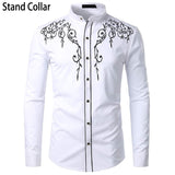 Stylish Western Cowboy Shirt Men's Brand Design Embroidery Slim Fit Casual Long Sleeve Wedding Party Mart Lion White 1 US Size S 