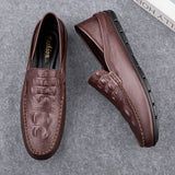 Crocodile Print Men's Moccasins Slip Loafers Flats Casual Footwear Genuine Leather Shoes Mart Lion   