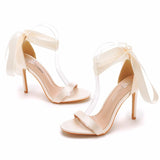 Fish Mouth High Heel Strap Sandals Beautiful Ribbon Silk Fabric High Heel Women's Shoes Banquet Wedding Dress MartLion   