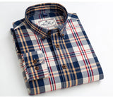 England Style Contrast Casual Checkered Shirts Button-down Soft Cotton  Long Sleeve Standard-fit Plaid Shirt MartLion   