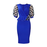 Women's Dress Elegant Dress Summer Office Lady Pencil waist Bodycon Midi Dresses Party MartLion Blue XXXL 