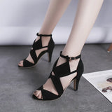 Black Hard Bottom Dance Shoes Women's 9cm High Heels Stiletto Strap Open Toe Fish Mouth Sandals Summer Rubber Sole MartLion   