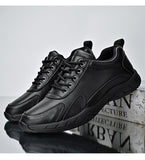 Casual BLack Genuine Leather Shoes Men's Breathable Outdoor Sneakers Adult Athletic Walking Mart Lion   