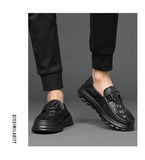 Spring Shoes Men's Genuine Leather Casual Crocodile Thick-soled Loafers Cow Leather Slip-on Driving Mart Lion   