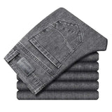 Cotton Stretch Denim Jeans Casual Men's Thin Grey Summer  Straight Lightweight Trousers MartLion Smoke Grey 31 