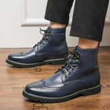  Formal Men's Boots British Style Brogue Mid Calf Dress Patent Leather Martin Masculina Mart Lion - Mart Lion