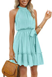 Women's Dress Summer Women's Beach Dress Folded Cake Dress Loose Neck Tie Sleeveless Dress Women's Summer Clothing MartLion   