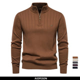 Zipper Mock Neck Pullover Sweaters for Men Warm Winter Cotton Knitted Men's Sweaters MartLion   