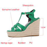 Summer Women's High Heel Sandals Thick Sole Flip-flops Casual Shoes Leather Stripe Open Toe Party MartLion   