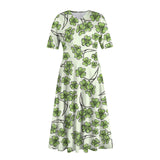Women's Clothing Unique St Patrick's Day Print Mid-Calf Dresses Round Neck Short Sleeves Frocks MartLion   