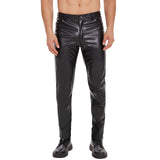 Men Shiny Leather Straight Pants Zipper Open Crotch Soft Matte Leather Casual Trousers Male High Elastic Shaping Leggings MartLion black XXXL CHINA