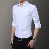 Slim Solid Color Long-sleeved Shirt Casual White Shirt Men's Classic MartLion   