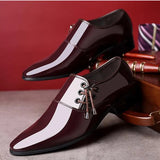 Men's Pointed Toe Leather Shoes Formal Bright Casual Wedding Oxfords MartLion   