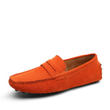Classic Style Spring Autumn Moccasins Men's Loafers Genuine Leather Shoes Suede Flats Lightweight Driving Mart Lion Orange 41 