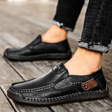 Men Loafers Split Leather Casual Shoes For Men Slip On Flat Sneakers MartLion   