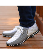 Men's Leather Shoes Autumn Casual Breathable Light Weight White Sneakers Driving Pointed Mart Lion   