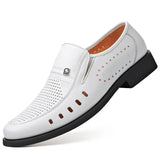 Summer Shoes Men's Brogues Genuine Leather Casual Breathable Footwear Black White MartLion white-1 9.5 
