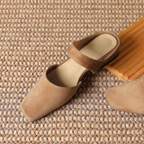 Summer Women Shoes Sheepskin Shoes for Simple Bow Slippers Low Heels Square Toe Mules Handmade MartLion   