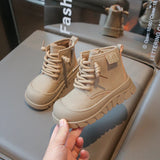 Children Short Boots for Girls Winter Style Soft Bottom Anti-slippery Versatile Chic Leather Shoe MartLion