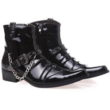 Pointed Toe Men's Black Ankle Boots Trending Buckle Patent Leather Zapatos  Loafers Casual Mart Lion   