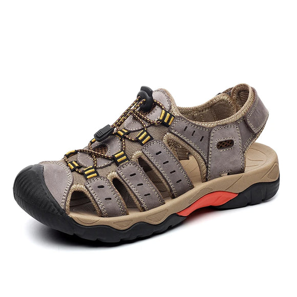 Summer Men's Outdoor Sandals Beach Shoes Genuine Leather Trekking Hiking MartLion Light Coffee 38 