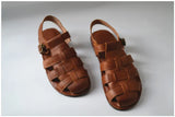 Old nostalgic Braided cowhide handmade gladiator men's sandals summer leather rome outdoorr shoes black brown MartLion   