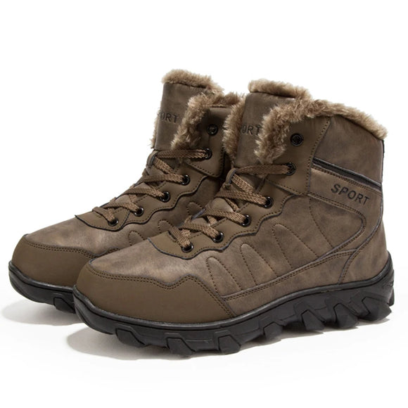 Men's Shoes Winter Anti Slip Snow Boots Outdoor Plush Hiking Waterproof Casual MartLion Brown 39 