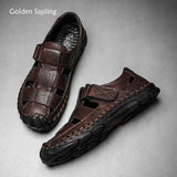 Golden Sapling Casual Sandals Men's Breathable Leather Summer Classics Sandal Leisure Flats Retro Beach Party MartLion   