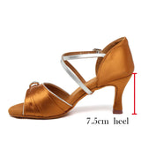 Woman Shoes For Dancing Latin Girls Ballroom Ladies Modern Tango Jazz Practice Salsa Sandals White MartLion Brown2 7.5CM 41 (25.5cm) CHINA