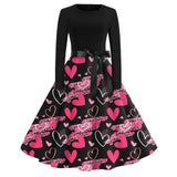 Party Dresses Delicate Casual Print Ankle-Length For Woman O-Neck Long Sleeves Frocks MartLion Hot Pink XXL CHINA