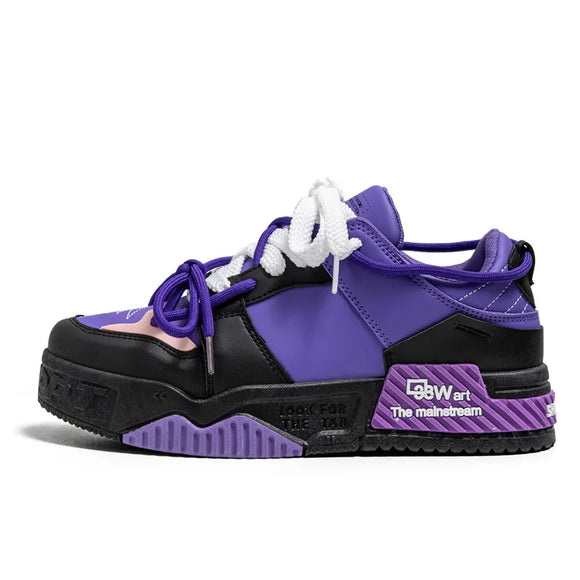  Harajuku Style Purple Men's Platform Sneakers Comfy Leather Flat Shoes Casual Zapatillas Hombre MartLion - Mart Lion