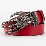 Heavy Metal Buckle Skull Hand Bone Claw Belt Ghost Hip Hop Rock Style Waistband MartLion Silver with Red 105cm 