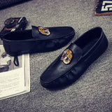 Men's Leather Casual Shoes Spring Summer Trend Lightweight Tiger Embroidery Cool Loafers Driving Mart Lion   