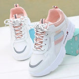 Women Running Shoes Breathable Walking Mesh Lace Up Platform Sneakers White Vulcanized MartLion Pink-1 38 