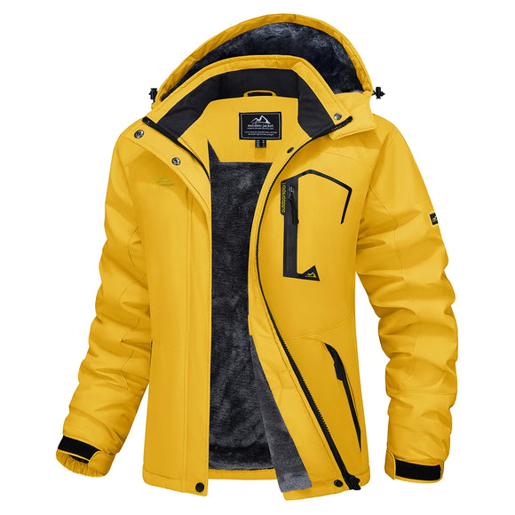 Women's Ski Jacket Winter Warm Fleece Parka Windproof Rain Snowproof Thermal Heavy Coat Hiking Ladies Snowboard Anorak MartLion Yellow US XS(CN S) 