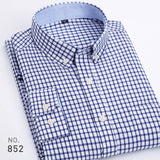 Men's Striped Plaid Oxford Spinning Casual Long Sleeve Shirt Breathable Collar Button Design Slim Dress MartLion Y-1 Blue Grid 38 - M 