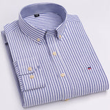 Men's100% Cotton Long Sleeve Button Down Check Shirt Single Chest Pocket Work Casual Standard-fit Plaid Striped Oxford Mart Lion L512 42 
