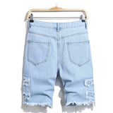 Streetwear Summer Men's Holes Patch Spliced Denim Shorts Stylish Solid Casual Straight Jean Five-point Pants MartLion   