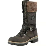 Women Winter Buckle Lace Knitted Mid-calf Boots Low Heel Round Toe Boots Top Winter Warm Boots Women Botas MartLion green 43