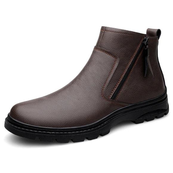 Men's Boots Designer Autumn Ankle Round Toe Snow High Shoes Winter Leisure Leather Velvet Warm MartLion Brown 41 
