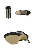 Liyke Peep Toe Platform Heels Black Mesh Slippers Summer Sandals Slip On Slides Women Mule Party Stripper Shoes Mart Lion   