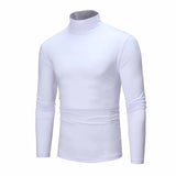 Autumn Winter Men's Thermal Long Sleeve Roll Turtleneck T-Shirt Solid Color Tops Slim Basic Stretch Tee Top MartLion WHITE M CHINA