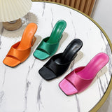 Summer Women's High Heels Sandals Orange Silk Transparent Shoes Open Toe Slippers Female Mart Lion   