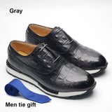 Luxury Men's Casual Shoes Real Cow Leather Crocodile Print Upper Lace-up Sneakers Daily Oxfords MartLion Gray EUR 42 
