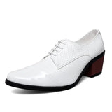 Classic Glitter Leather Dress Shoes Men's High Heels Elegant Red Formal Pointed Oxfords MartLion white 828 38 CN