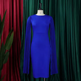 Temperament Casual Slim Fit Office Dress  Sleeved Solid Color Mid Dress Women Clothing MartLion   