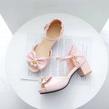 Summer Peep Toe Cute Sweet Bowtie Lace High Heels Sandals Women Lolita Platform Wedding Party Block Heel Shoes MartLion   