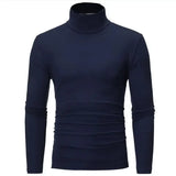 Men's Thermal Underwear Tops Autumn Thermal Shirt Clothes Men's Tights High Neck Thin Slim Fit Long Sleeve T-shirt MartLion Navy Blue S 